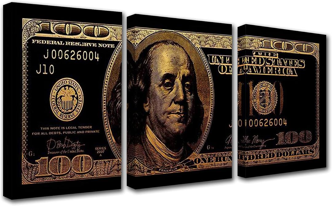 Tucocoo Gold 3 Pieces Inspirational Canvas Wall Art,Dollar Decoration for Office and Home Decor, Canvas Art Home Decor Wooden Framed Ready to Hang Posters and Prints - 42”X20”