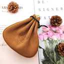 Vintage Mini Coin Bag, Genuine Drawstring Coin Pouch Coin Organizer Mini Coin Purse Change Holder Key Bag for Men and Women (Brown)