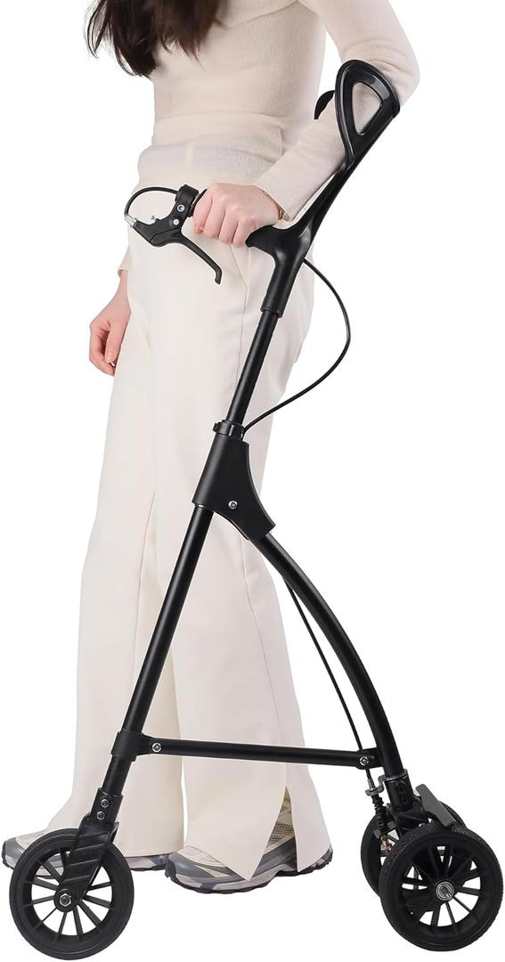 Rollator Walker for Seniors, Lightweight Foldable Rollator with Hand Brake, Aluminum Frame & 6" Wheels, Compact Folding Design for Stability Balance, One-Handed Walker Aid for Elderly