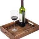 Rustic Brown Wood Food Serving Tray Cutout Handles Breakfast in Bed Coffee Wine Rectangular Ottoman Nesting Crate Tabletop Storage Box Desktop Document Holder Party Office Home Kitchen