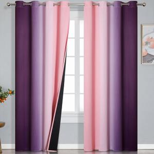 Estelar Textiler Pink and Purple Ombre Blackout Curtains 90 Inches Long 2 Panels Set, Thermal Insulated Gradient Drapes for Bedroom, Full Room Darkening Energy Saving Curtains for Living Room, 52"W x 90"L (Pack of 2), Pink and Purple