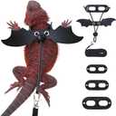 Bearded Dragon Harness and Leash Set, Adjustable Harness Soft Leather-3 Sizes (S, M, L) with Black Wing, Upgrade Lizard Reptile Leash for Bearded Dragon, Lizard, Iguana or Gecko