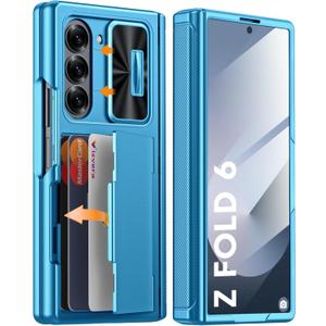 Vizvera for Samsung Galaxy Z Fold 6 Case RFID Wallet with Cards Holder [Hinge Cover] [Camera Cover] Shockproof Silicone Protective Phone Case for Z Fold 6 2024-Lake Blue