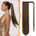 BARSDAR Medium Chesnut Brown Straight Wrap Ponytail Extension - 26 Inch Long Straight Wrap Around Ponytail Hair Extensions for Women, Synthetic Clip in Brown Pony Tails Hairpieces Daily