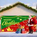 3 x IVN Christmas Garage Door Cover Decoration 13x6ft Snowy Night Trees with Green Red Sleigh Scene Deer Merry Christmas Garage Door Banner Home Door Front Yard Decor for Xmas Eve Holiday Outdoor