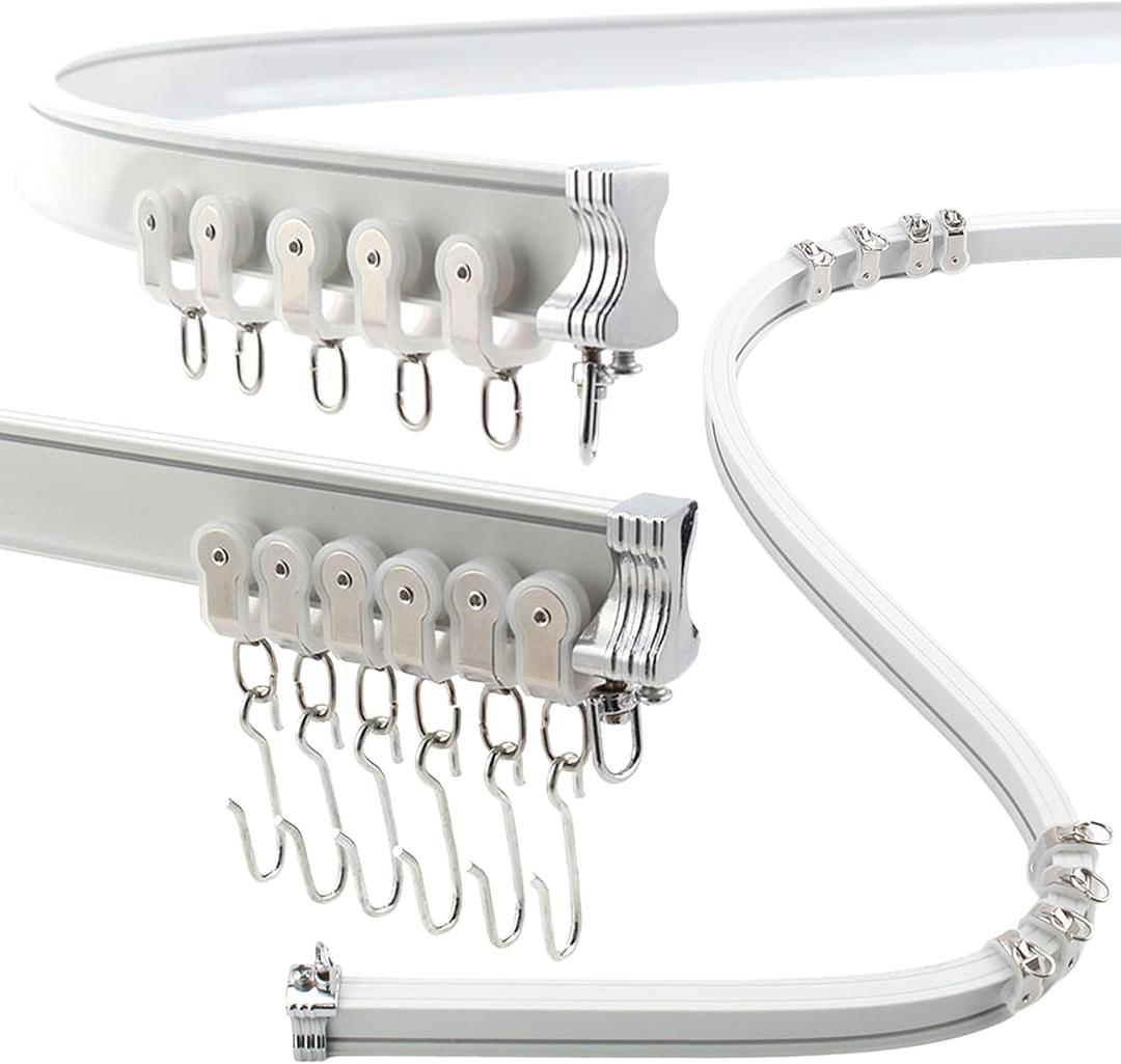 Aluminum Flexible Curtain Track 3ft-13.1ft/4 Meter-Bendable Ceiling Track For Curtains, Ceiling/Wall Mount Curtain Rail System For Curved Shower Curtain, RV/Sliding Curtain Track (WHITE) (3ft-13.1ft / 4 Meter, White)