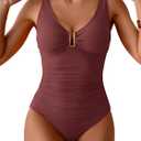 B2prity One Piece Swimsuit for Women Tummy Control Ruched Bathing Suit V Neck Push Up Swimwear (Red, XXL)