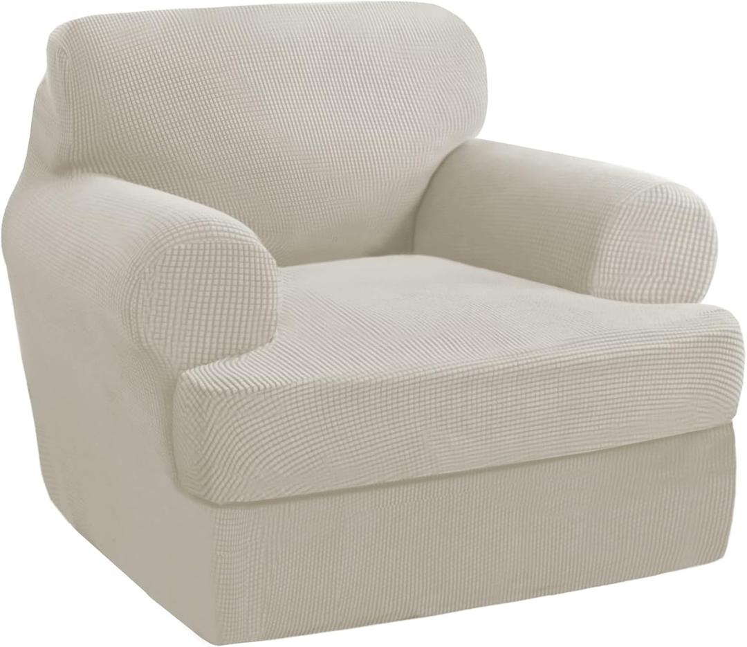 PrinceDeco 2 Pieces T Cushion Chair Slipcover Stretch Couch Covers for T Cushion Sofa Slipcovers Chair Covers for Armchair with 1 Individual T Shape Seat Covers (29"-40")- Island Fossi