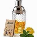 Barillio 14 oz Glass Cocktail Shaker | Cobbler Mixer with Built-In Strainer, Leak-Proof Clear Martini Shaker for Single-Serve Drinks