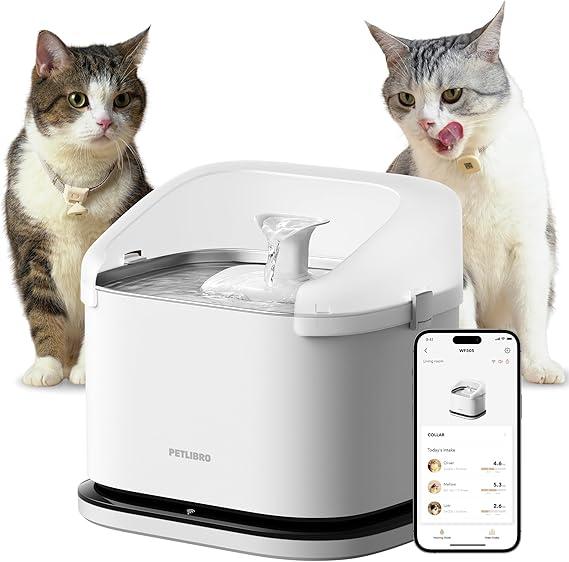 PETLIBRO Multi Cats Water Fountain, Dockstream RFID Smart APP Monitoring Cat Fountain x2 Collar Tags, Large Capacity 101oz/3L Pet Water Fountain, 2.4G Wi-Fi Automatic Cat Water Dispenser, Pump-Free