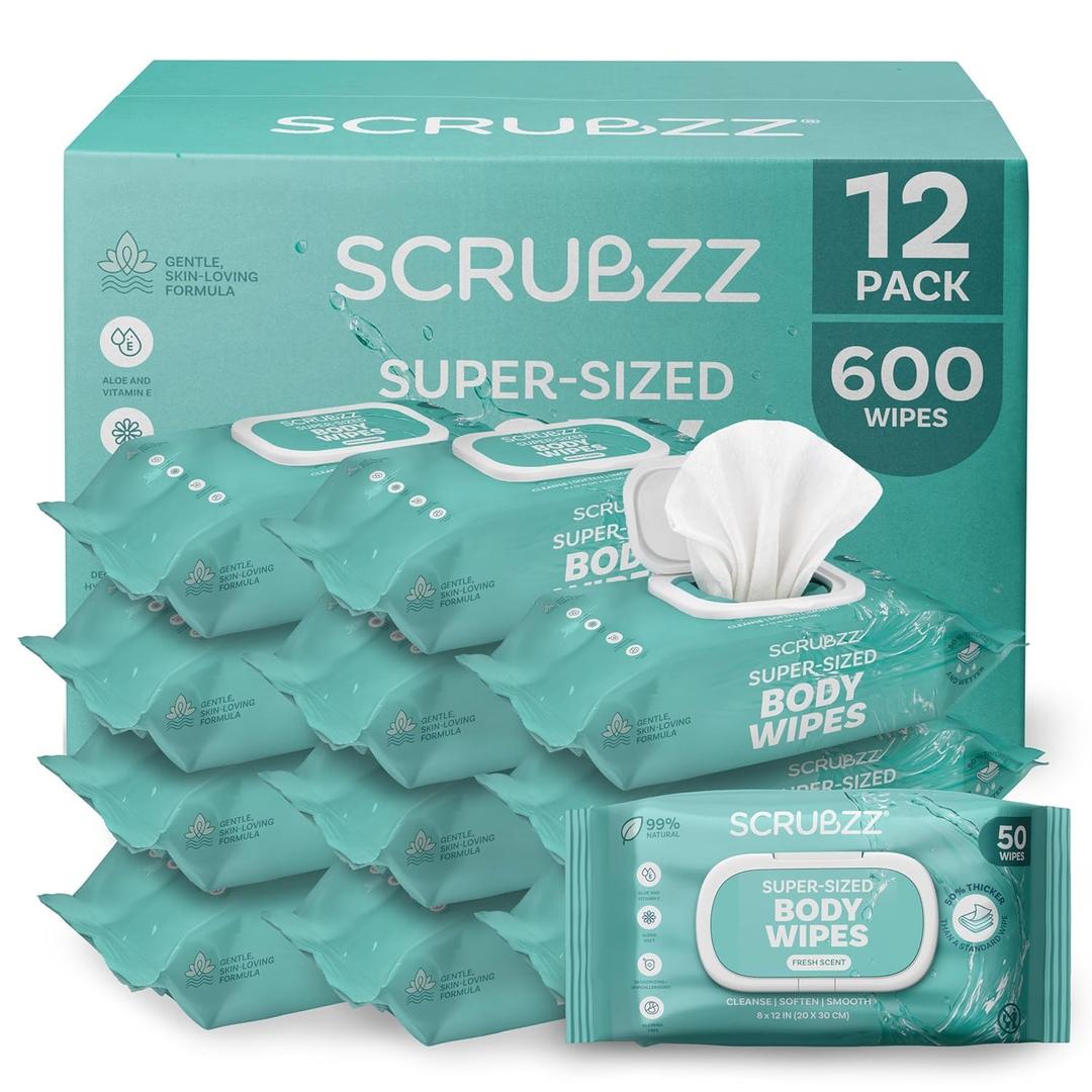 Adult Wipes for Elderly, Extra Large 8” x 12” – Thicker, Premium & Extra Moist No Rinse Whole Body Bathing & Incontinence Wipes – For Men and Women, Bed Bathing & Daily Hygiene – 600 Count