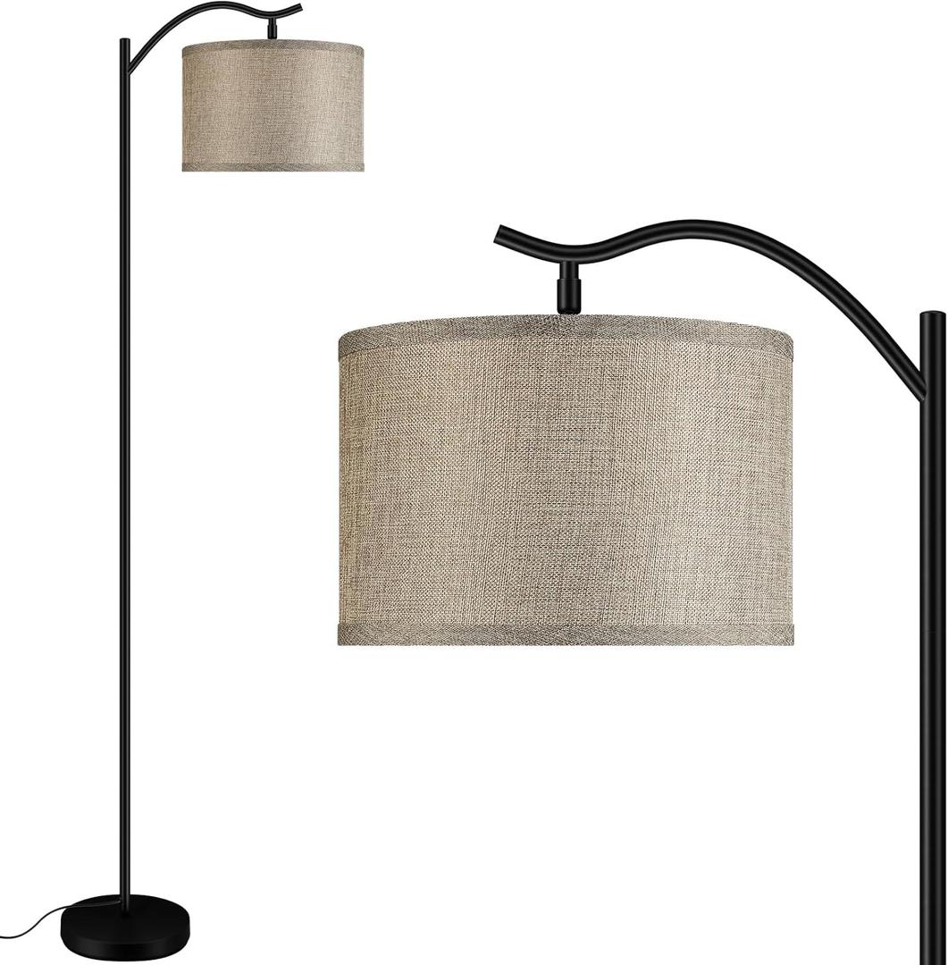 BoostArea Floor Lamp for Living Room,9W LED Arched Lamp,Tall Modern Standing with Fabric Linen Shade,3 Brightness Levels,E26 Socket,Footswitch,Mid Century Bedrooms,Office B1316 (Flaxen)