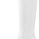Shoe'N Tale Women's Knee High Boots Square Toe Mid Chunky Block Heeled Tall Boots Side Zipper (White)