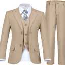 Boy's Suit Formal Slim Fit 5 Pieces Suit Set Blazer Vest Pants with Adjustable Waist Shirt with Tie (Size 12Y)
