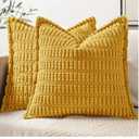 MIULEE Mustard Yellow Corduroy Decorative Throw Pillow Covers Pack of 2 Soft Striped Pillows Pillowcases with Broad Edge Spring Winter Modern Boho Home Decor for Couch Sofa Bed 18x18 Inch