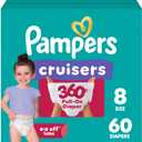 Pampers Diapers - Cruisers 360 degrees - Size 8,60 Count, up to 100% Leakproof Fit, Designed for Active Babies, Pull On Diaper, EZ Off Tabs Designed for Easy Changes