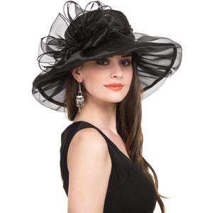 SAFERIN Women's Organza Church Kentucky Derby Fascinator Bridal Tea Party Wedding Hat (Black)