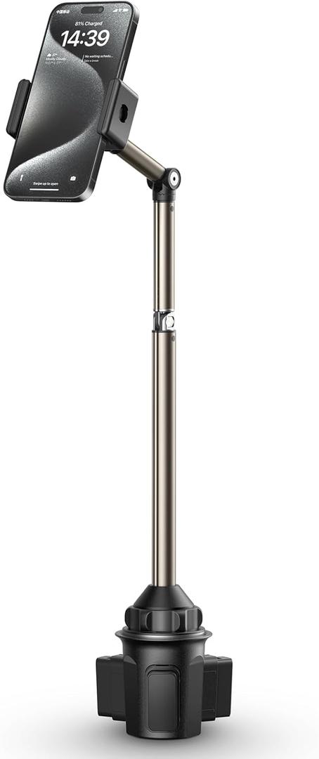 JSAUX Car Cup Holder Cellphone Mount, Metal Long-Arm Ultra Stable Phone Holder for Car Cupholders - Adjustable for iPhone 16 15 Pro Max 13 12 11, Samsung Galaxy S24 S23 Ultra, Google Pixel 9 Pro