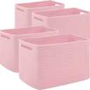 4 Pack Storage Baskets for Organizing Toys, Towels, and Clothes, Woven Basket for Shelves, Sturdy Nursery Cube Bins for Storage, 13''L x9''W x7.8''H, Pink
