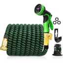 Flexi Hose with 8 Function Nozzle, 75FT  Lightweight Expandable Garden Hose, NoKink Flexibility, 3/4 Inch Solid Brass Fittings and Double Latex Core  Green