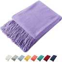 Homiest Decorative Knitted Throw Blanket with Fringe, Lightweight Acrylic Knit, Soft & Cozy Tassel Blanket for Couch, Sofa, Bed (Lavender, 50 x 60 Inch)