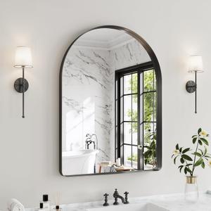 Arched Bathroom Mirror, 26"x38" Black Mirror for Wall Mounted Vanity Mirror for Over Sink with Tempered Glass, Aluminum Alloy Deep Frame, Farmhouse for Bedroom, Entryway, Living Room