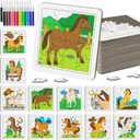24 Pcs Horse Coloring Jigsaw Craft Kit for Kids, DIY Farm Pony Activity Set Bulk with 12 Designs, Rodeo Birthday Party Favors, Classroom Art Projects, Western Theme Supplies