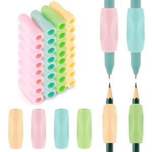 32Pcs Pencil Finger Grips for Kids Handwriting, Ergonomic Silicone Pencil Grippers, Writing Tool with Finger Cushion, 4 Colors Gel Pen Grips with 3 Concaves for Kids, and Toddlers