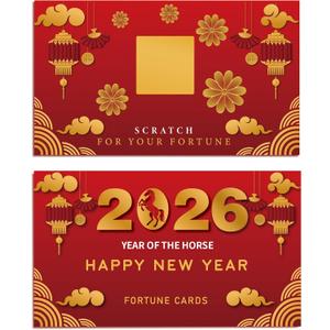30 Count Chinese New Year 2026 Scratch Off Card Game - Year of the Horse Fortune Cards - Fun Activity for Lunar New Year, Chinese New Year's Celebration Party, Office Party - Decorations & Favors