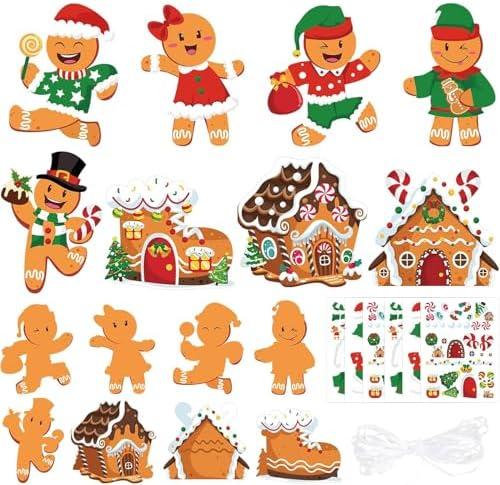 DIYASY 48 Pcs Christmas Gingerbread Craft Kits for Kids, Make Your Own Gingerbread Man Crafts DIY Stickers Decorations Home Crafts Ornaments Xmas Holiday Party Favor