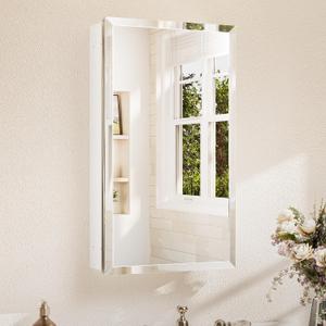 TETOTE 15 x 26 Mirrored Medicine Cabinets for Bathroom with Tempered Beveled Mirror White Medicine Cabinet Aluminum Cabinet DTC Hinges, Stepless Adjustable Shelves, Recessed/Surface-Mounted