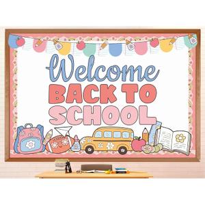Tenceur Pastel Welcome Back to School Bulletin Board Decor, Schoolbus Theme | Back to School Board Set Classroom Decoration, Bus Stationery Paper Cutouts, for Classroom Chalkboard Wall Door Decor, about 3.28 x 4.92 ft/ 100 x 150 cm
