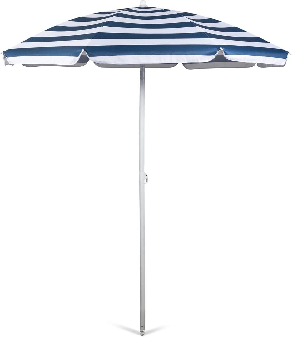 PICNIC TIME Outdoor Canopy Sunshade Beach Umbrella 5.5', Small Patio Umbrella, Beach Chair Umbrella, (Blue & White Stripe)