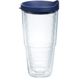 Tervis Made in USA Double Walled Clear & Colorful Lidded Insulated Tumbler Cup Keeps Drinks Cold & Hot, 24oz, Navy Lid