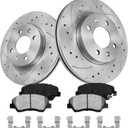 Anpulsero Front Brake Pads and Rotors Kit Compatible with Select Hyundai and Kia Models, Accent/Rio 2012 2013 2014 2015 2016 2017,1.6L,Drilled Slotted Rotors Ceramic Brake Pads 10.1 inch(255.8mm)
