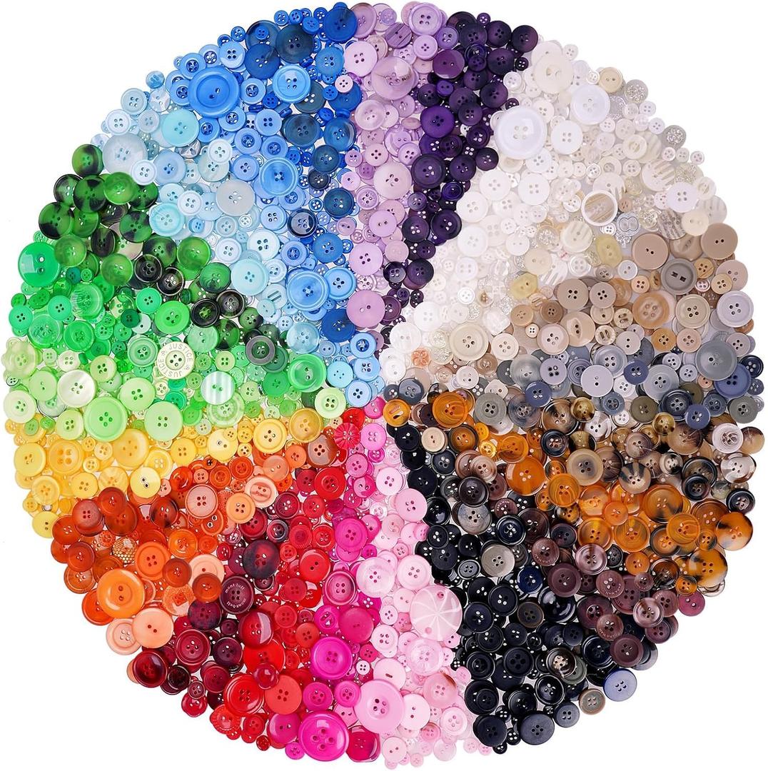 2800-3000pcs Assorted Resin Buttons Bulk 24 Colors Mixed Sizes Decorative Buttons for Sewing Crafts Clothes Button Painting DIY Handmade Ornament