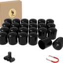 Lug Nut Covers- 24PCS 21-23mm Inner Flexible Fit Anti-Skid Treatment Wheel Lug Nut Cap with Removal Clip and 4 Tire Valve Stem Caps (Black)