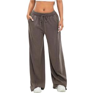 SOLY HUX Women's Baggy Sweatpants Drawstring Waist Wide Leg Loose Casual Long Pants Mocha Brown Medium