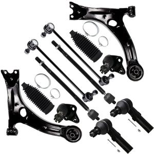12-PC SET Suspension Kit for 2009-2013 for Toyota Corolla Front Lower Control Arm Lower Ball Joint Inner Outer Tie Rod End w/Boot Sway Bar End Link