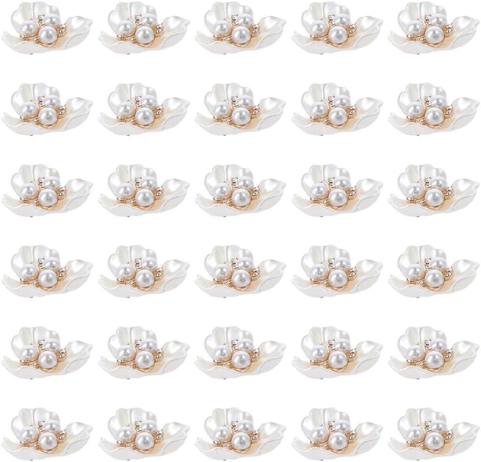30Pcs Rhinestone Pearl Embellishments Faux Pearl Flower Buttons Flatback Beads for Jewelry Making