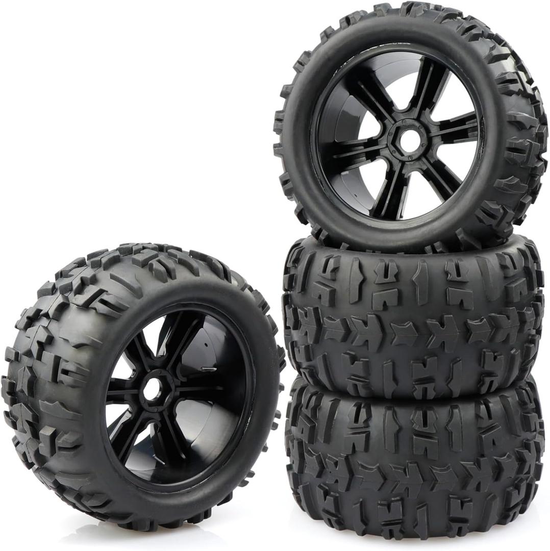 Aimrock 17mm Hex Wheels and Tires RC Truck Tire and Rims w/Foam Inserts for 1/8 Kraton 1/10 Maxx E-Revo, 4PCS