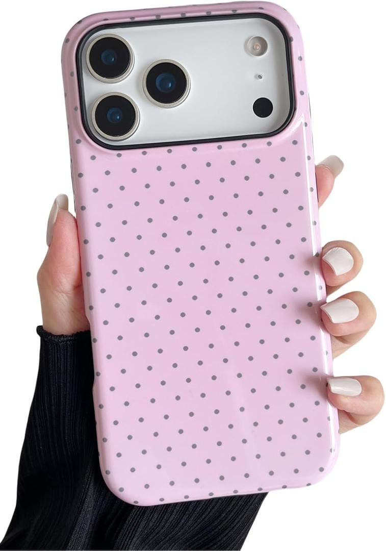 Longlayss Compatible with iPhone 17 Pro Max Case Cute Aesthetic Polka Dot Phone Case for Women Girl Shockproof Slim TPU and Hard PC Protective Cover (Pink)