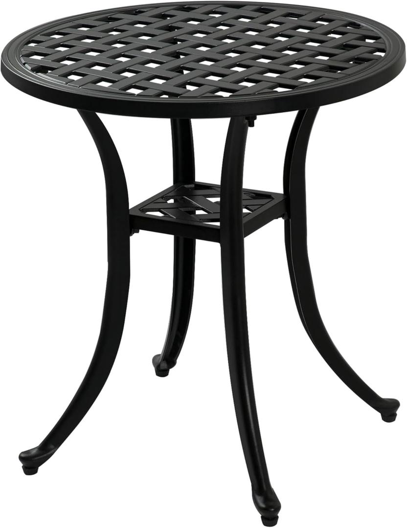 Outdoor Cast Aluminum Side Table End Table for Patio, Backyard, Pool, Indoor Companion, Easy Maintenance and Weather Resistant, Black