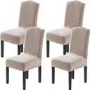H.VERSAILTEX Velvet Dining Chair Covers Stretch Chair Covers for Dining Room Set of 4 Parson Chair Slipcovers Chair Protectors Covers Dining, Soft Thick Solid Velvet Fabric Washable, Oatmeal
