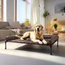 Veehoo Cooling Elevated Dog Bed Add Removable Waterproof Bolster Cushion Mat, Raised Pet Cot with Breathable Teslin Mesh, No-Slip Feet, Dog Couch Bed for Indoor Outdoor, Large, Brown CWC2331B (42.0"L x 30.0"W x 7.0"Th)