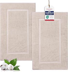 TEXTILOM Luxury 2 Pack Banded Cotton Bath Mats for Bathroom Floor [ Hotel, Spa, Tub, Shower Bath Mat Floor Towel Set ], Machine Washable & Soft & Absorbent & Quick Dry (20''x34'')- Beige