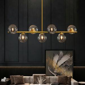 Globe Modern Sputnik Chandeliers for Dining Room Chandelier, 7-Light Dining Room Light Fixture Over Table, Mid Century Linear Chandelier Gold and Smoky Grey Bubble, 43.3 Inch (Bulbs not Included)