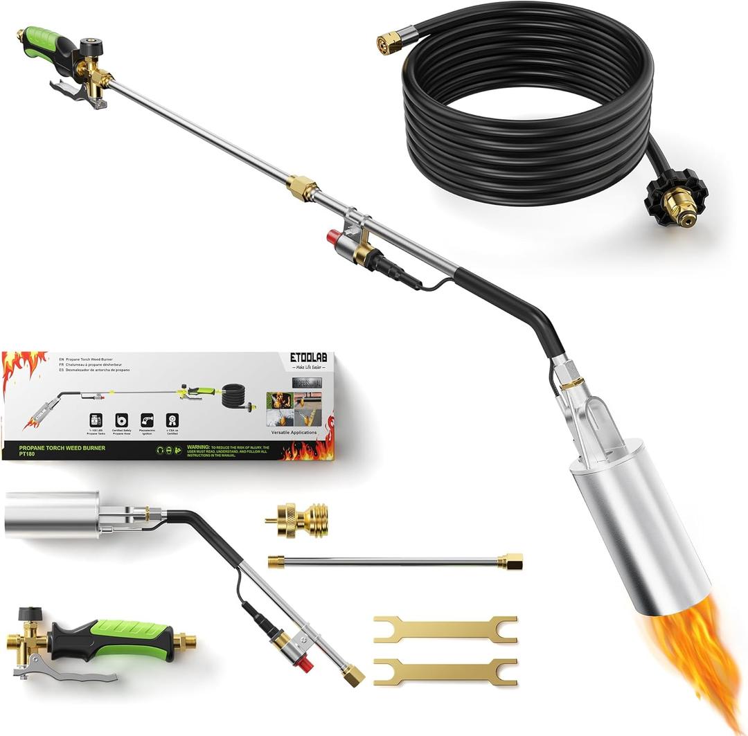 Propane Torch Weed Burner, 14FT Safety Hose, 2-in-1 Two Modes | High Output Weed torch with Self Igniter, Fits 1-100LB Propane Tank for Weeding, Melting Snow, BBQ, Roof and Asphalt Work