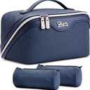 BOYATU Travel Makeup Bags for Women: Vintage Roman Column Texture Large Capacity Cosmetic Bag - Each Journey, Quiet Luxury Serenity - 3 Pcs Set Organizer Toiletry Purse 50% Extra Storage(Indigo)