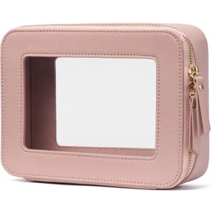 Popvibe Clear Makeup Bag Travel Cosmetic Case Transparent Toiletry Bag with Zipper, Portable Make Up Organizer Traveling Compact Car Bag for Essentials (Mauve)